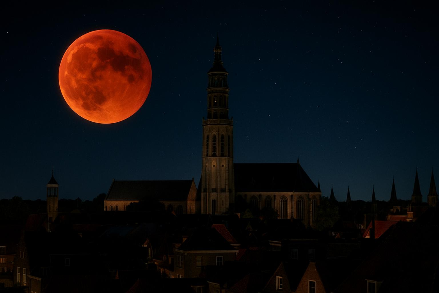 Bloedmaan zondagavond boven Zeeland te zien